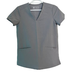 Figs Scrubs Top XXS Technical‎ Collection Gray V Neck Medical Shirt 3 pocket